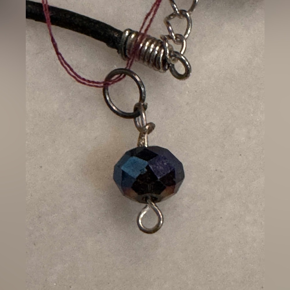 Cord necklace Elegant Blue and Silver Beaded - Picture 3 of 3